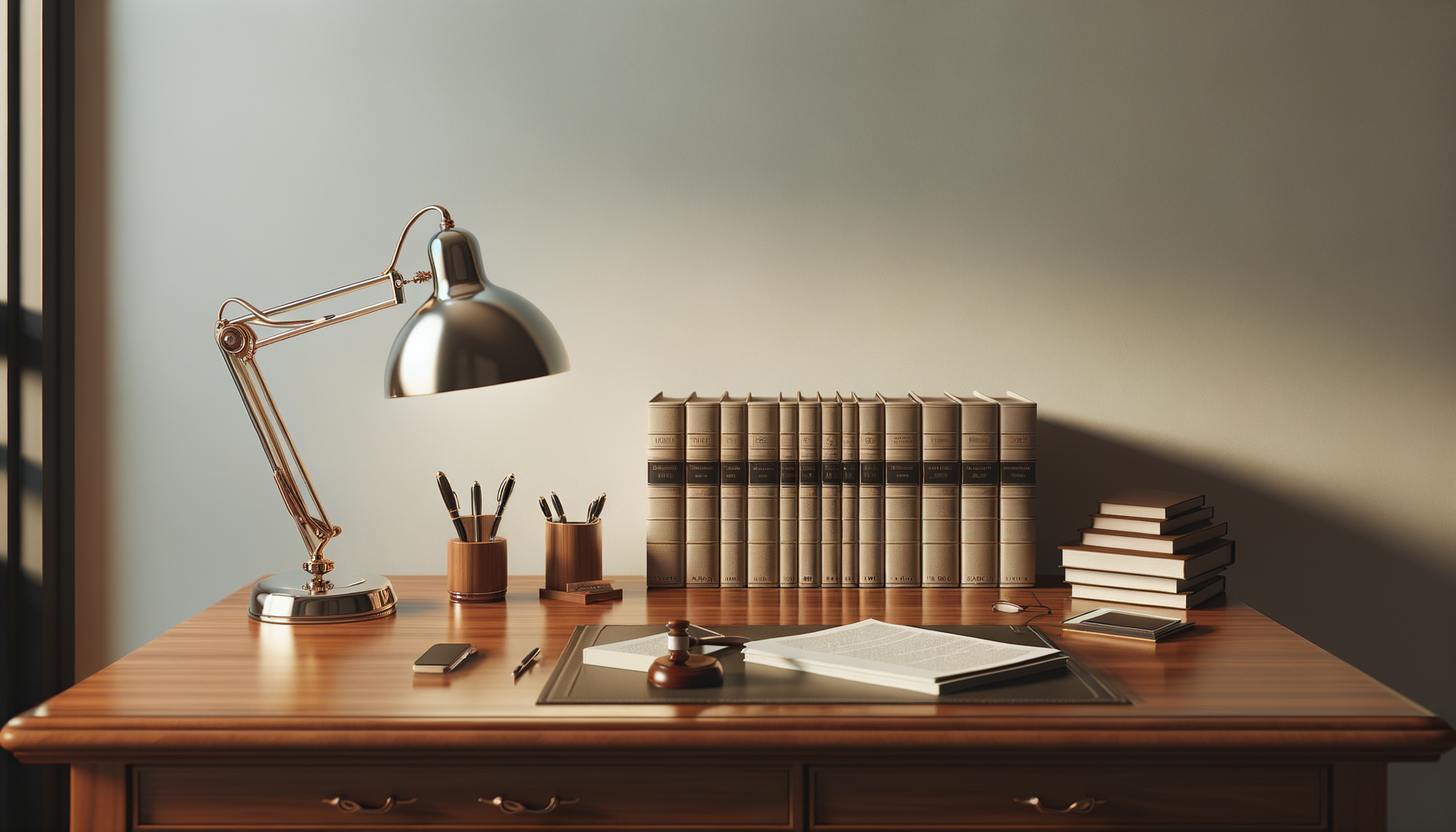 Law office desk with legal books
